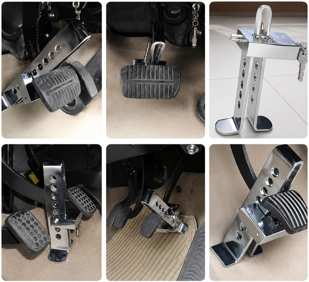 General Car Anti-Theft Brake Clutch Lock, Heavy Duty Stainless Steel Vehicle Security Lock, Portable Keyed Brake Pedal Lock for Cars, Trucks, Suvs, Silver image 3