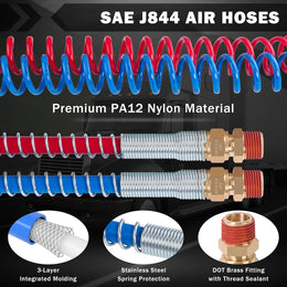 15 Ft Coiled Air Brake Hoses & ABS Electrical Power Wire Assembly Kit 3 in 1 Semi Truck Air Lines Kit Coiled 7 Way Trailer Cord and Air Brake Hoses for Semi Trucks Trailers Tractors thumbnail 4