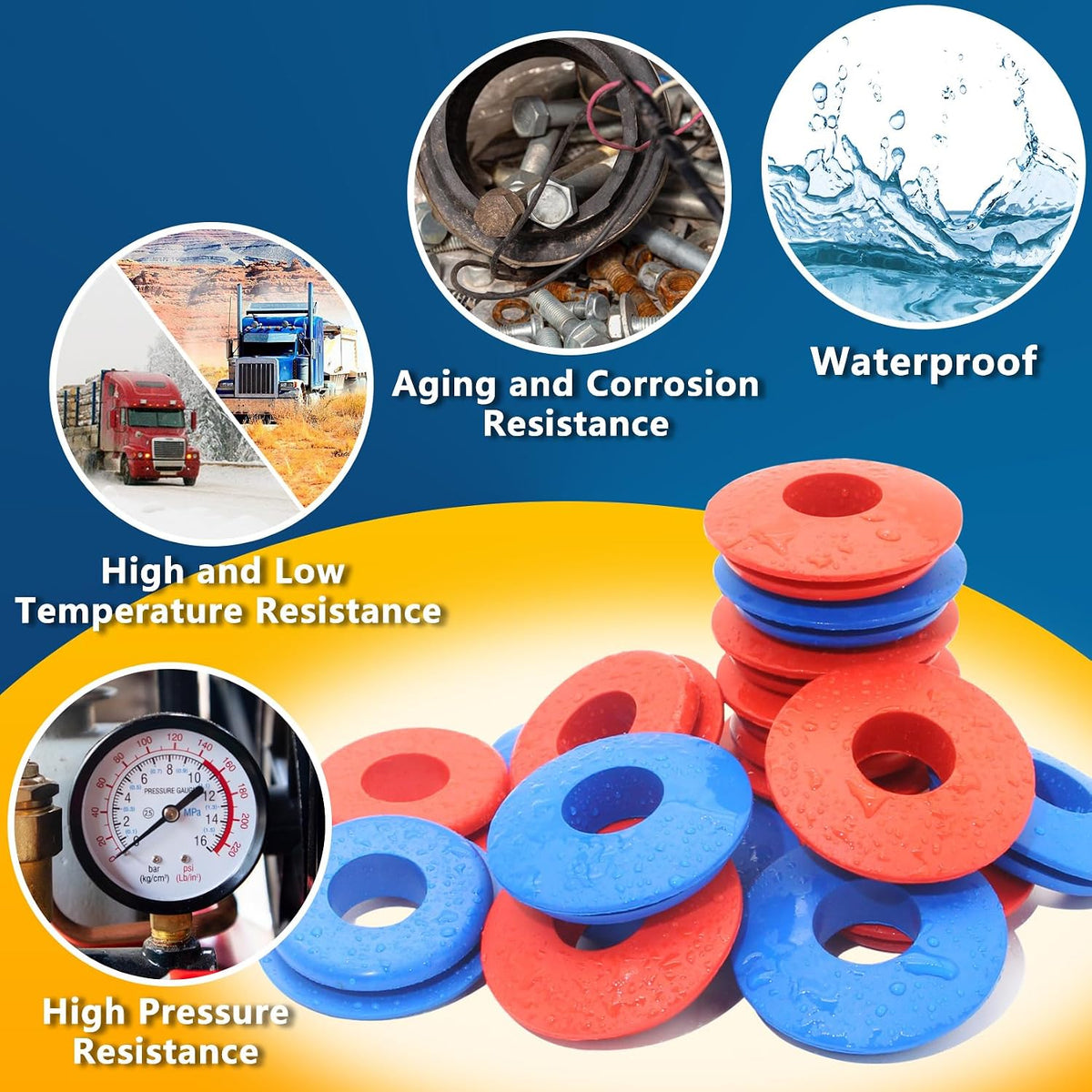 100Pcs Glad Hand Seals Rubber 50Pcs Red & 50Pcs Blue Truck Gladhand Seals Polyurethane Seal round Washers Grommets Gaskets for Semi Trucks Trailers Tractors, Parts Number 10028 image 4