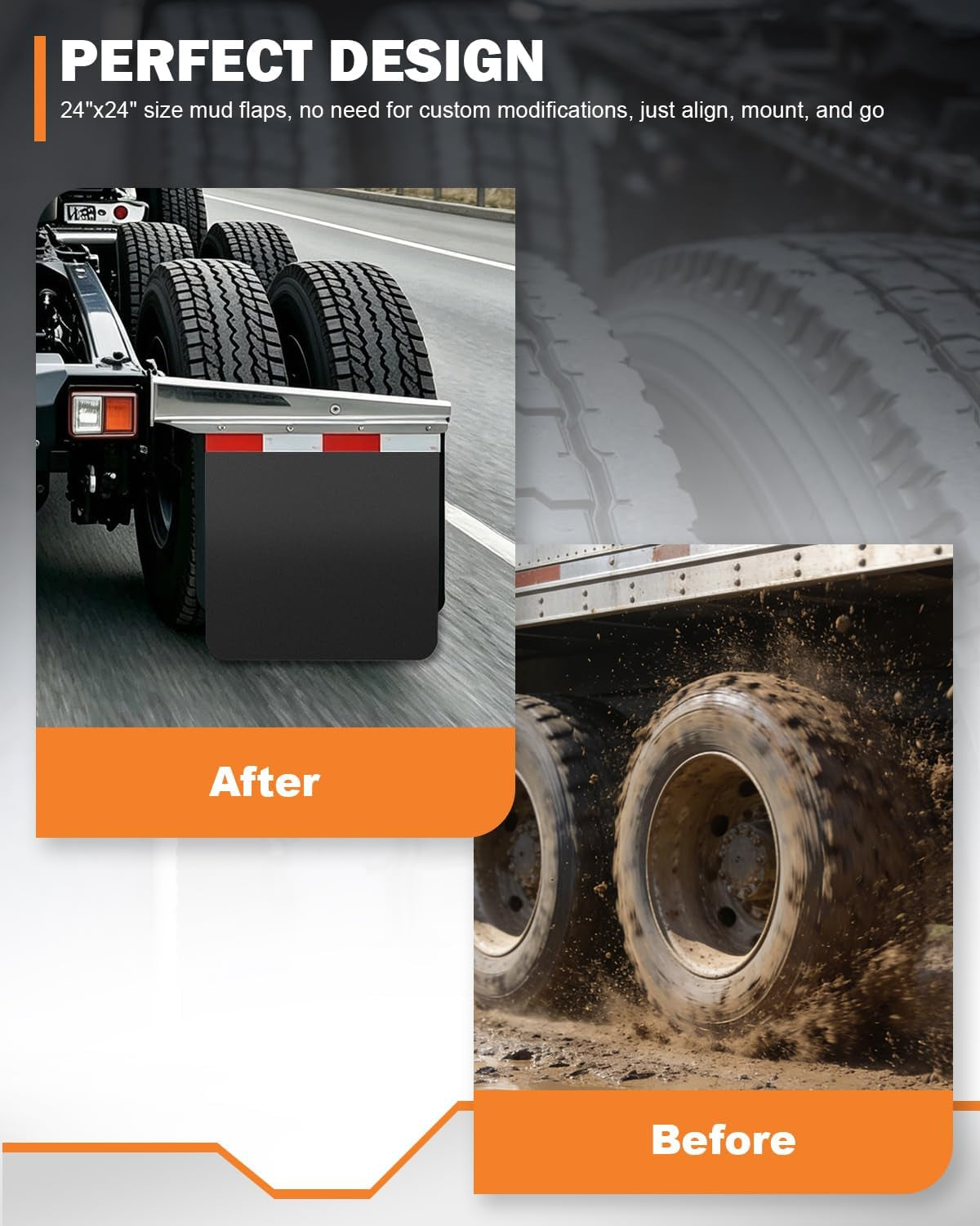 24"X24" Mud Flaps for Semi Trucks - Heavy Duty Mudflaps, All-Weather Protection, Universal Fit for Trucks & Tractors & Trailers, 2 Pack image 7