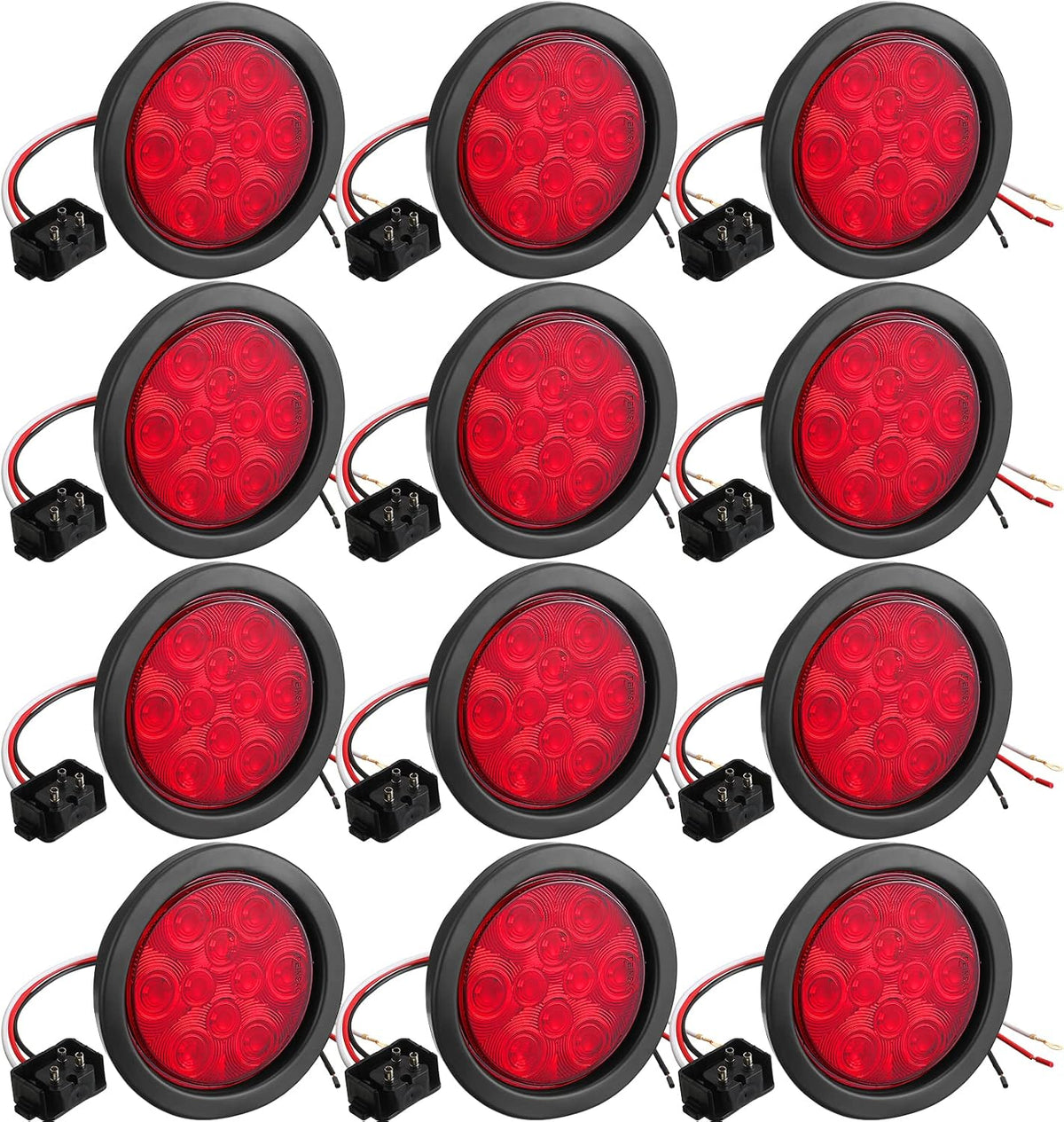 4 Inch round LED Trailer Tail Lights, 10 LED Trailer Marker Lights Waterproof 12V Turn Brake Stop Light Sealed Flush Mount for Truck RV Boat(Red,12) image 1