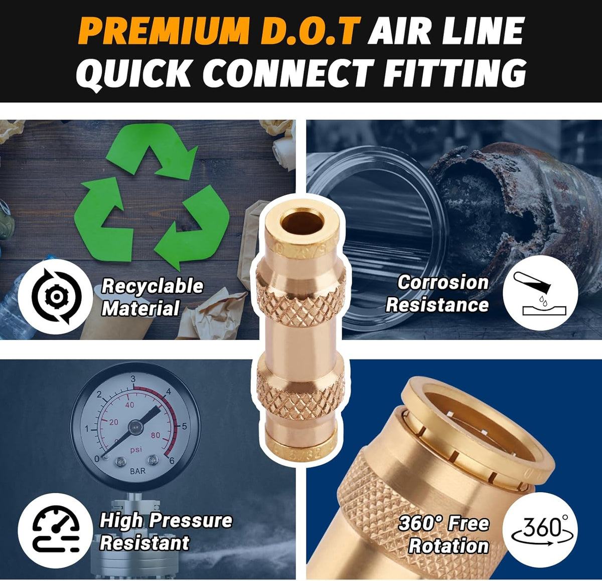 4Pcs 5/32 "Tube OD Push to Connect Union Fittings, Air Brake Line Fitting, Air Brake Union 5/32" Tube OD for Trucks Trailers and Industrial image 4
