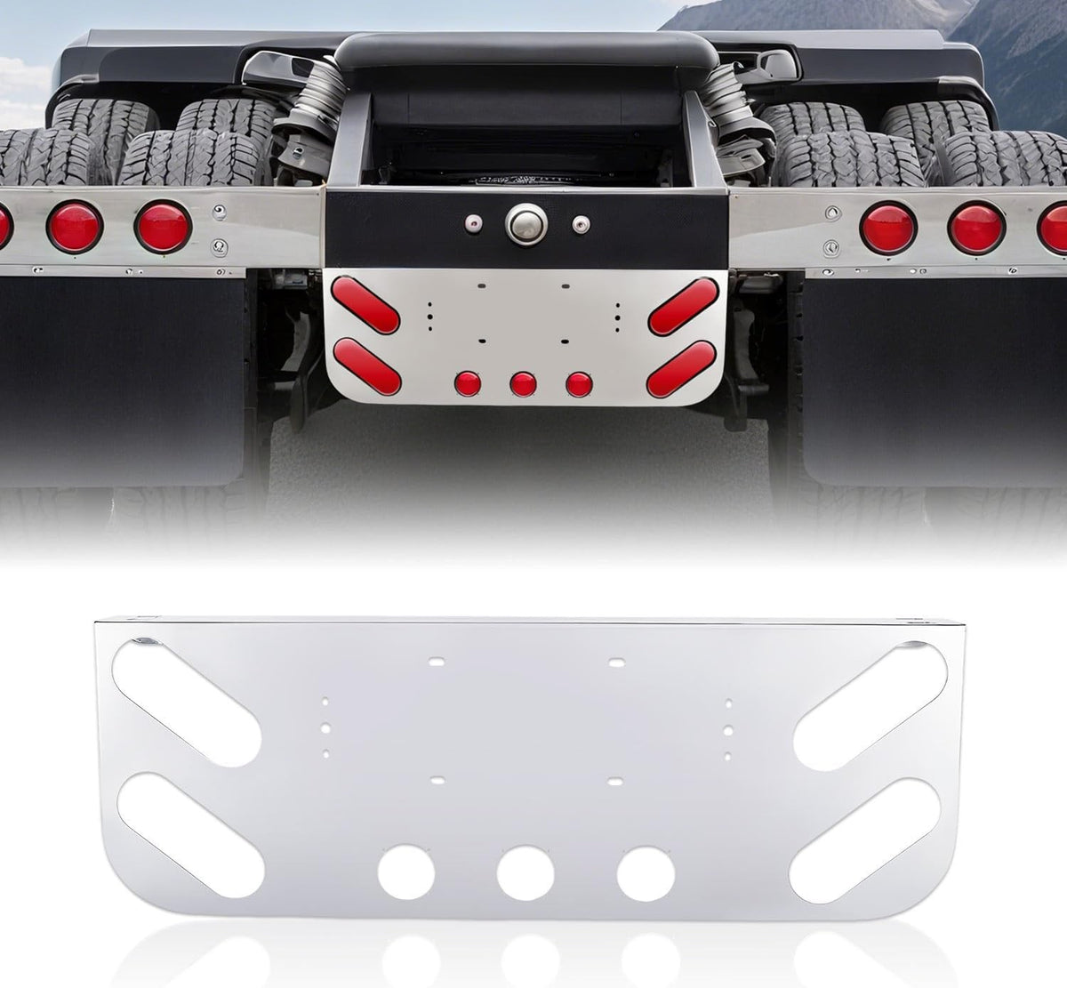 Stainless Steel Tail Light Panel for Semi Trucks & Trailers 4.49” & 2.31” Round image 1