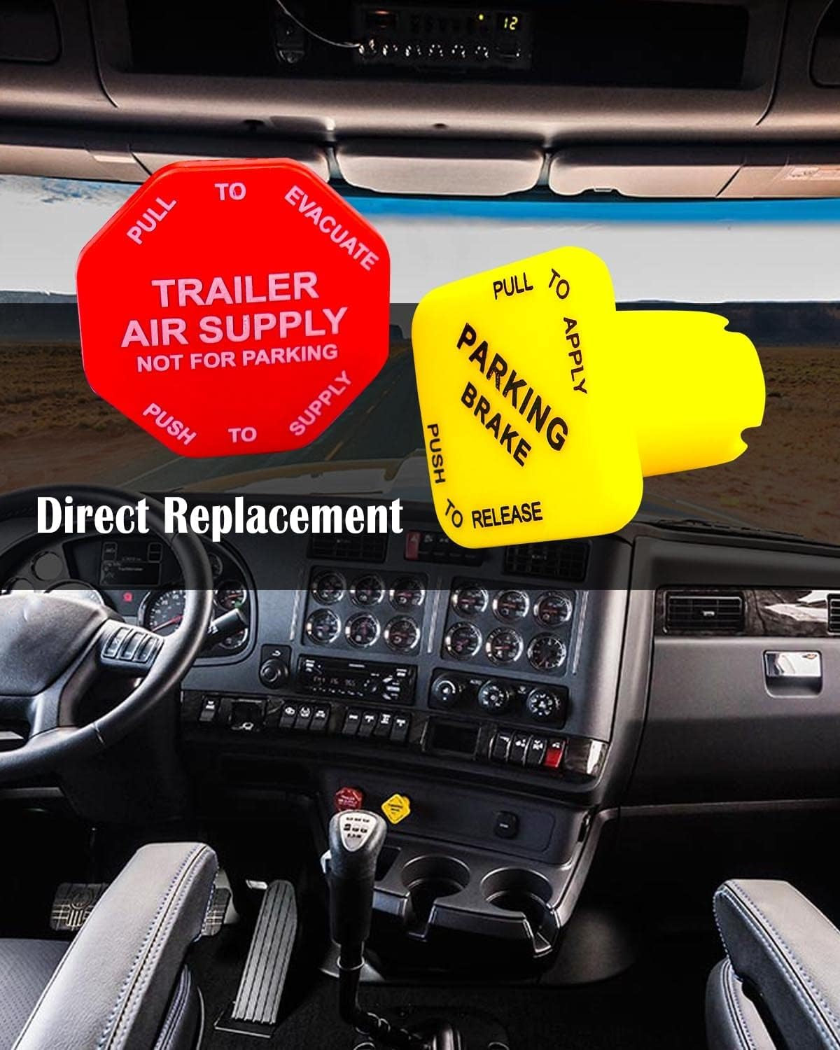 298818 Parking and Air Brake Knobs for Threaded Semi Trucks Fit for Peterbilt Kenworth Volvo Western Star Truck Red Trailer Supply Knob Parking Brake Knob Yellow Replace Bendix 298817 image 6