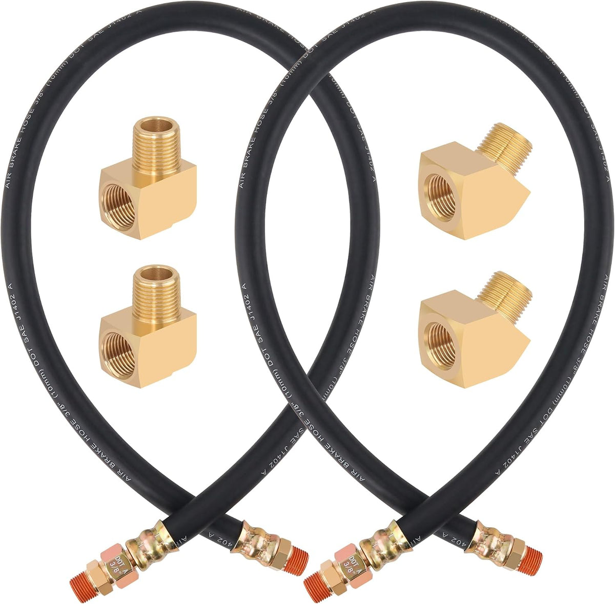2PCS 3/8” Air Brake Chamber Hose,  3/8” Fit End X 3/8” Swivel End Rubber Air Brake Hose Assembly with Fittings, SAE J1402 Air Brake Hose for Semi Truck -36In image 1