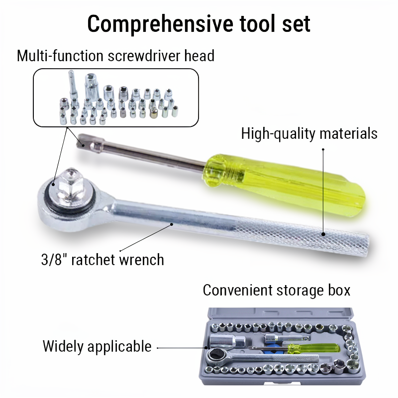 40 Pieces 3/8" Ratchet Wrench Socket Set Screwdriver Bits Car Repairing Kit image 2