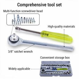 40 Pieces 3/8" Ratchet Wrench Socket Set Screwdriver Bits Car Repairing Kit thumbnail 2