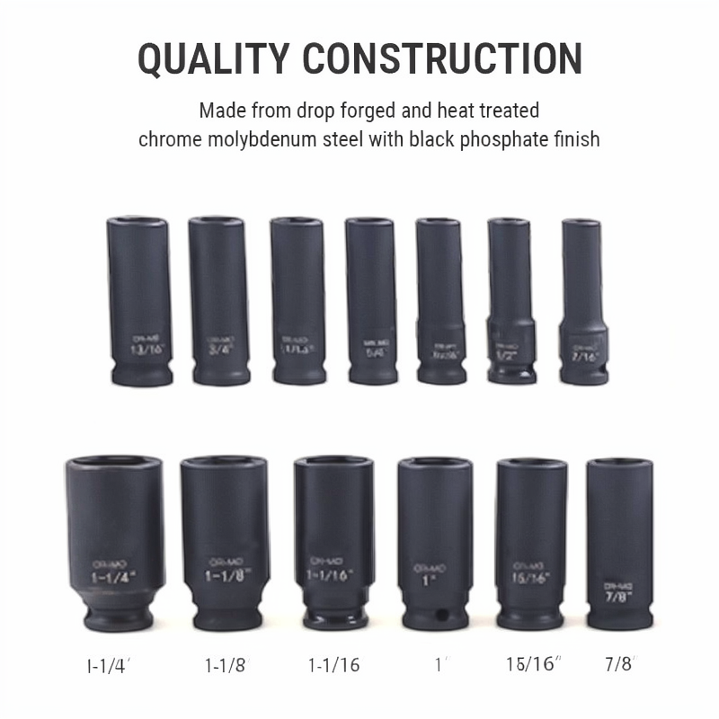 13 Pieces 1/2-Inch Drive Deep Impact Socket Set Heavy-Duty CR-MO Steel with Storage Case image 2